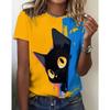 Summer Round Neck 3D Animal Cat Print Top Fashionable Casual Short Sleeved Women's T-shirts