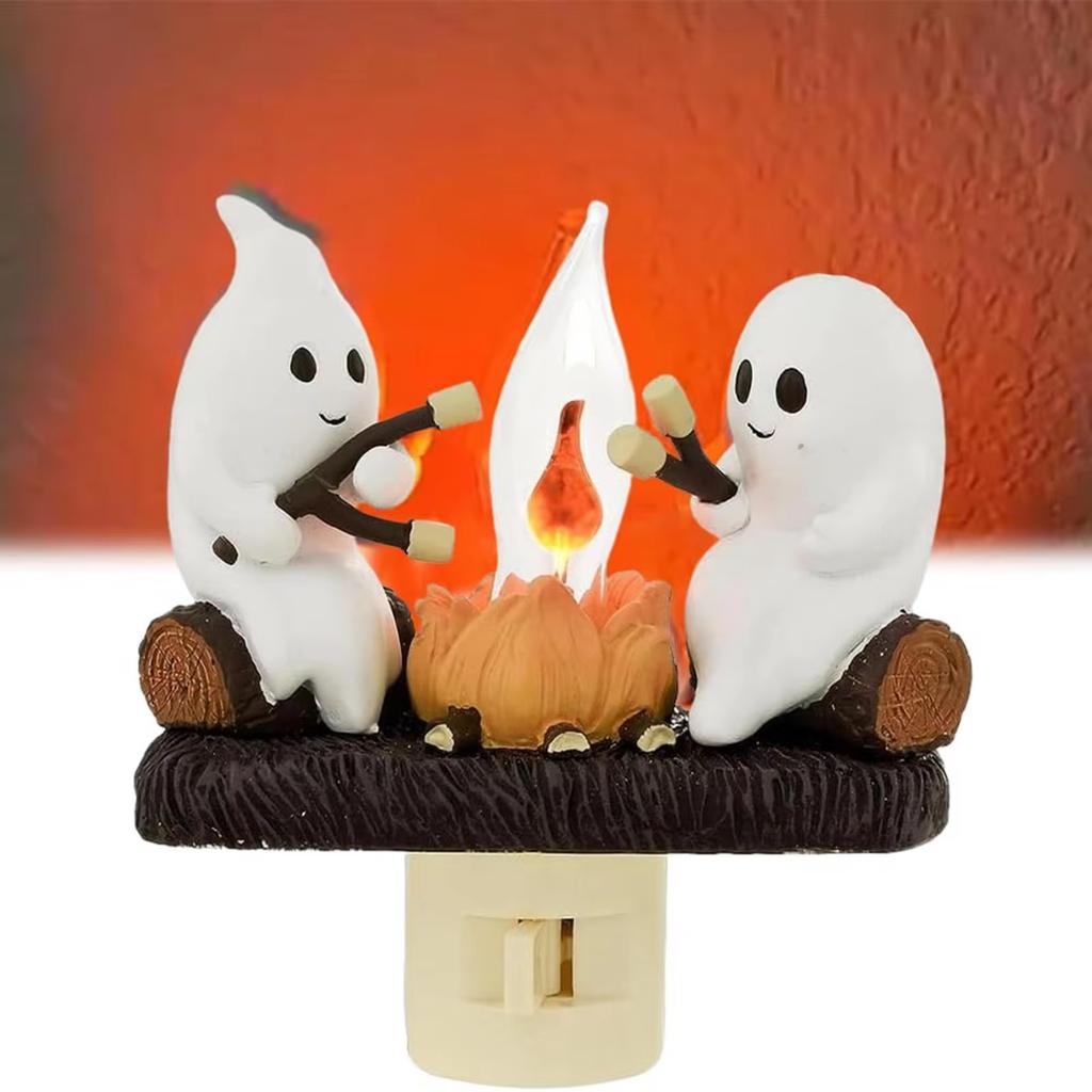 New Fashionable Ghost Campfire Nightlight Ghost Campfire Flickering Plug In Night Light Halloween Ghost Pumpkin Night Light