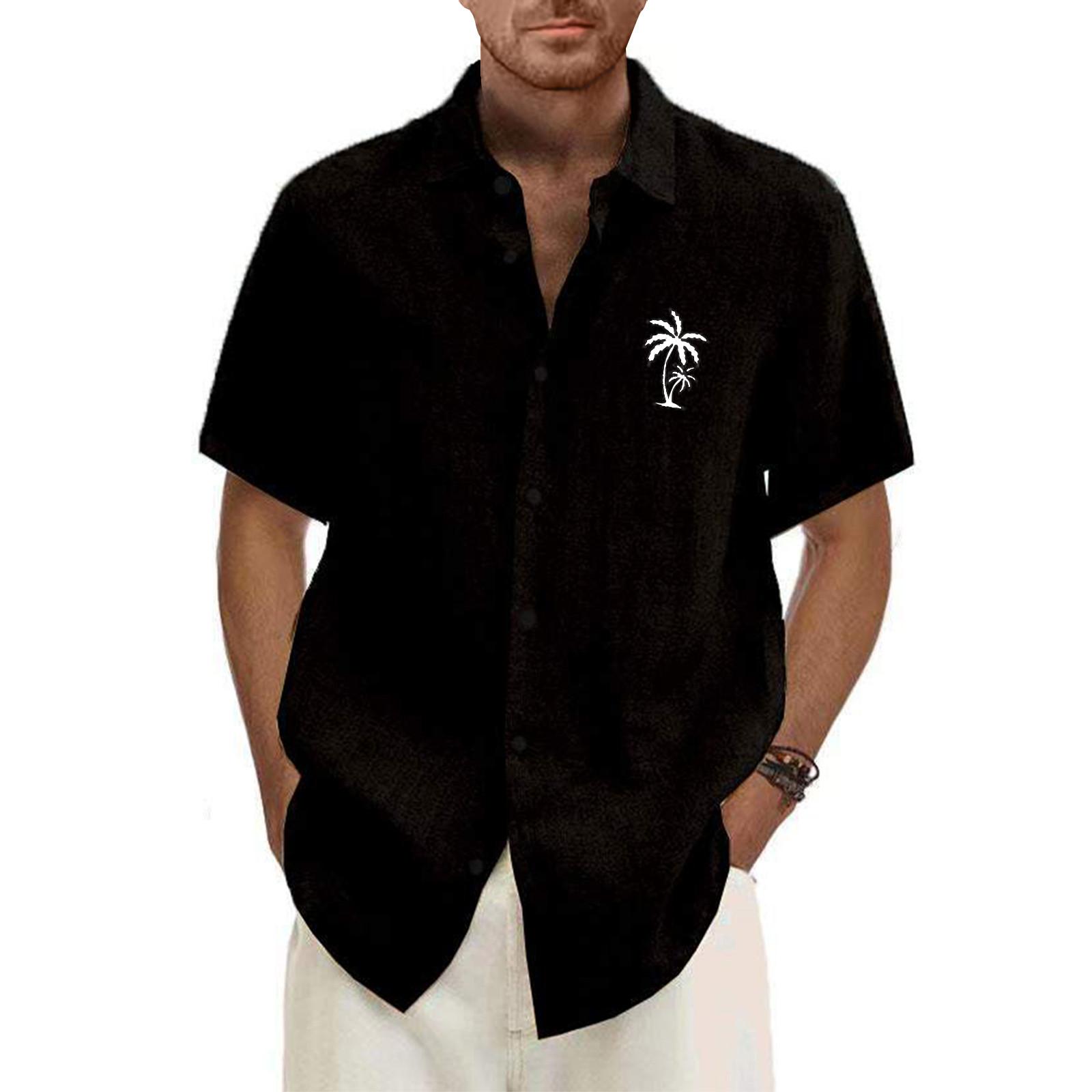 

Гавайская рубашка для мужчин, мужские винтажные рубашки для боулинга на пуговицах, летняя пляжная рубашка с коротким рукавом XL чёрный