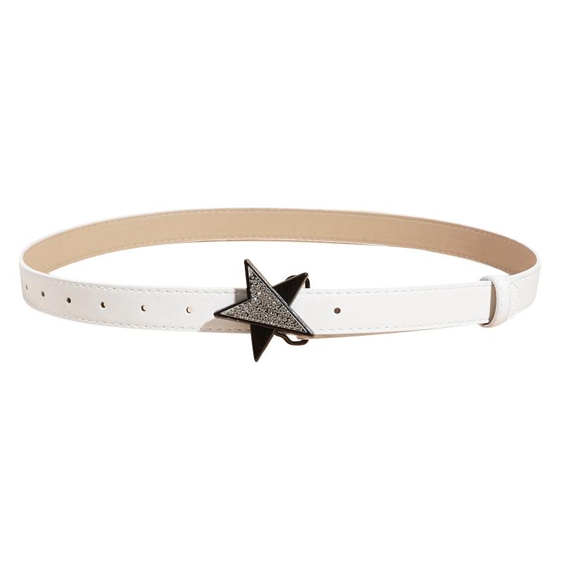 Women PU Leather Belt Star Decoration Solid Color Belt