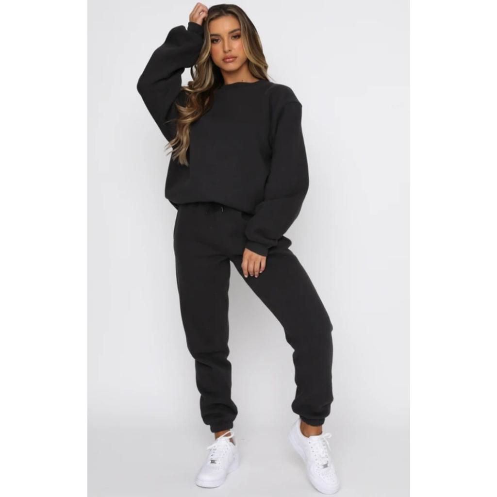 Autumn and Winter Solid Color Round Neck Pullover Long Pants Women's Fashion Casual Long Sleeved Sweatshirt Set