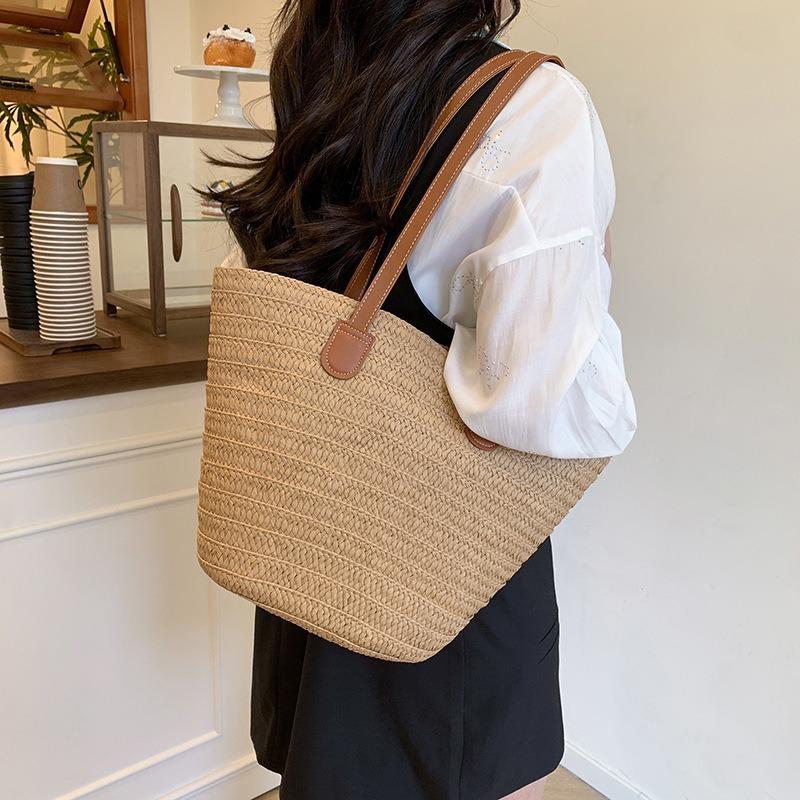 Strohtasche Damen große Kapazität neue Urlaubsstrand-Strohtasche gewebte Bucket Bag Strandtasche