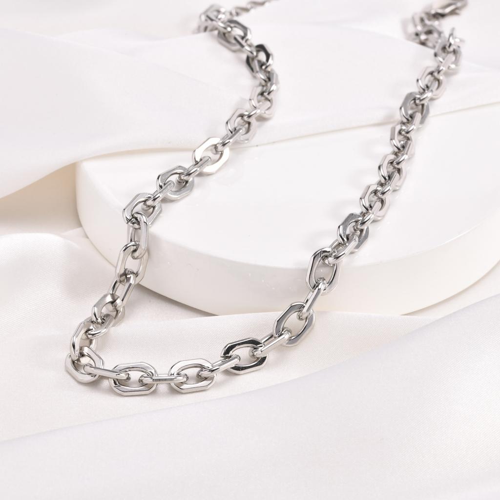 6.5mm Stainless Steel Chain Necklace, Women Paperclip Necklace Gold Plated, Chunky Jewelry 16inch