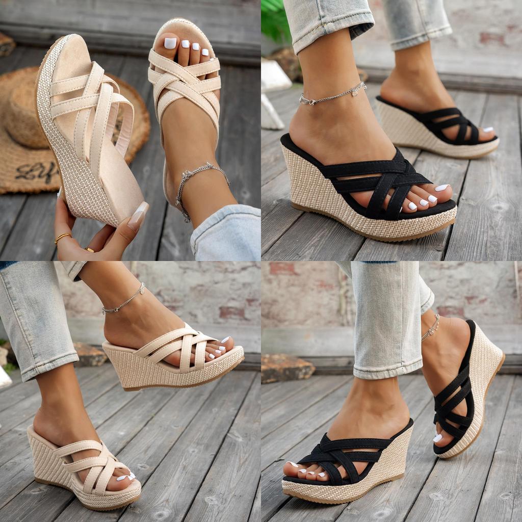 Style Woven Open Toe Slippers For Women With Thick Sole And Pu Upper