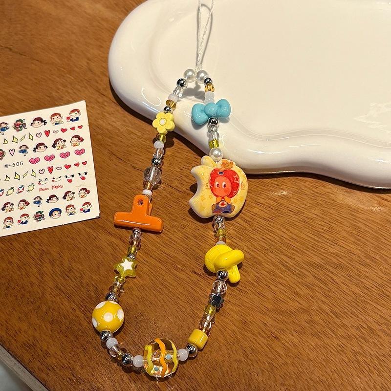 Cartoon Phone Lanyard Y2K Beaded Phone Chain Wristband For Ccd Camera Phone Pendant Hanging Rope