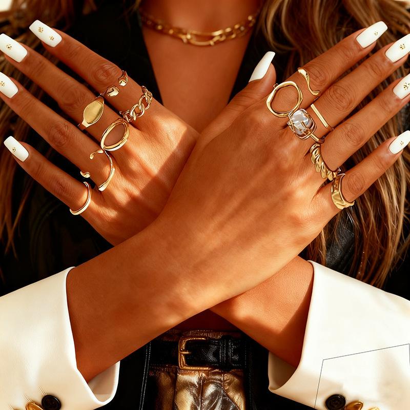 European and American style exaggerated design sense gold open ring set women's niche high-end sense joint ring fashion trend