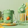 600ML Cartoon Bunny Kids Water Bottle With Straw Children Plastic Cup Lightweight Anti-falling Leakproof Drinking Bottle Drinkware