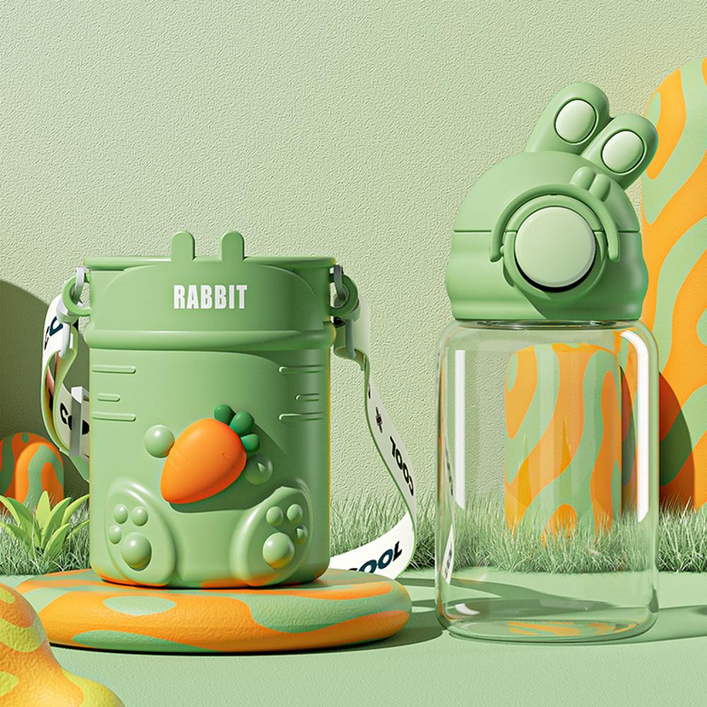 

600 мл детская бутылка для воды с мультяшным кроликом и соломой, детская пластиковая чашка, портативная Нескользящая герметичная бутылка для питья, посуда для напитков 680ML