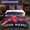 Boston Red Sox Customized Name Text Bedding Set, 1 Duvet Cover & 2 Pillowcases Personalized Bedroom Gift