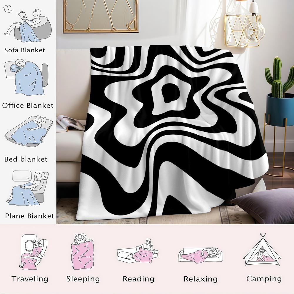 Coperta in Flanella con Vortice Bianco e Nero Calda Morbida Halloween Natale Divano Calda Accogliente Decorativa Decorazione Regalo per Tutte le Stagioni