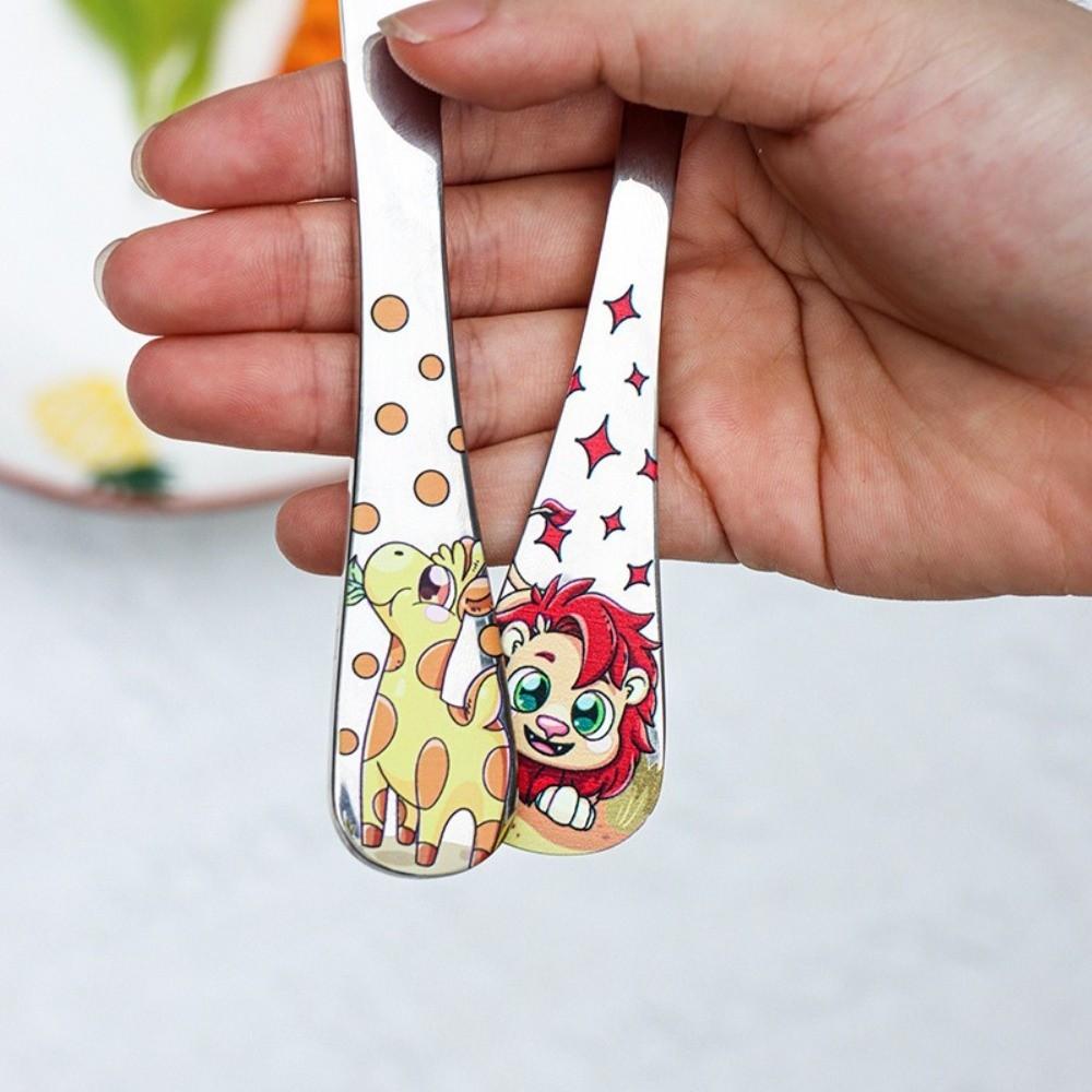 304 Stainless Steel Children Cutlery Set Cartoon Animals Dishwasher Safe Spoon Fork Knife Silver Cute Dinnerware Table Setting