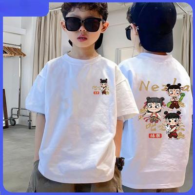 Boys and Girls' T-shirts Paired with Nezha Printed Children's Short Sleeved T-shirts, Summer New Style