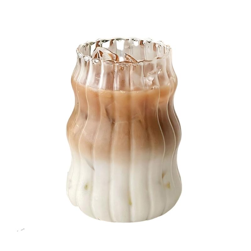 

Modern Design High Borosilicate Glass Coffee Cup With Ribbed Design For Iced Coffee And Juice Milk Bubble Tea Drinks