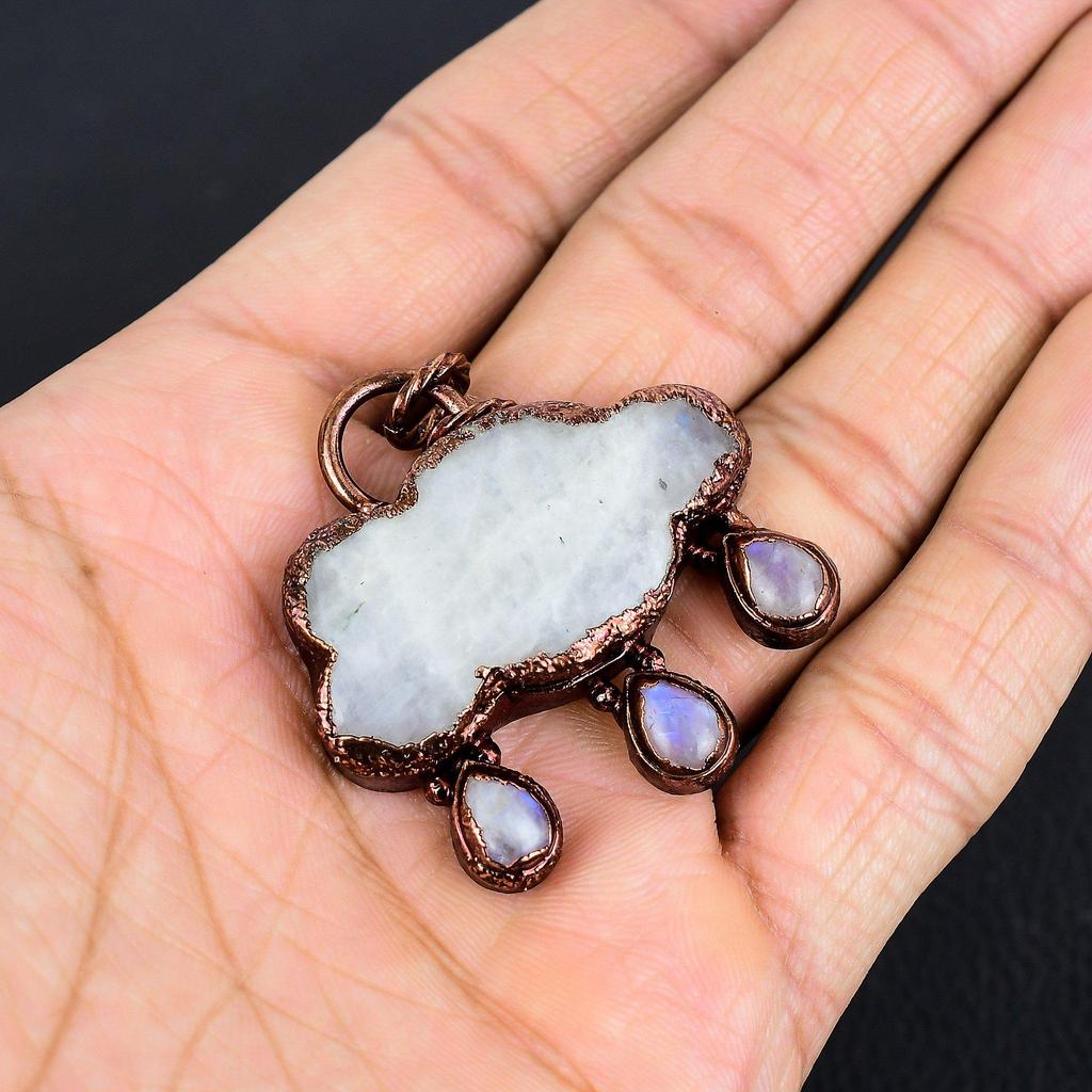 Rainbow Moonstone Pendant Gemstone Jewelry, Copper Electroformed Pendant, Handmade Beautiful Jewelry Pendant