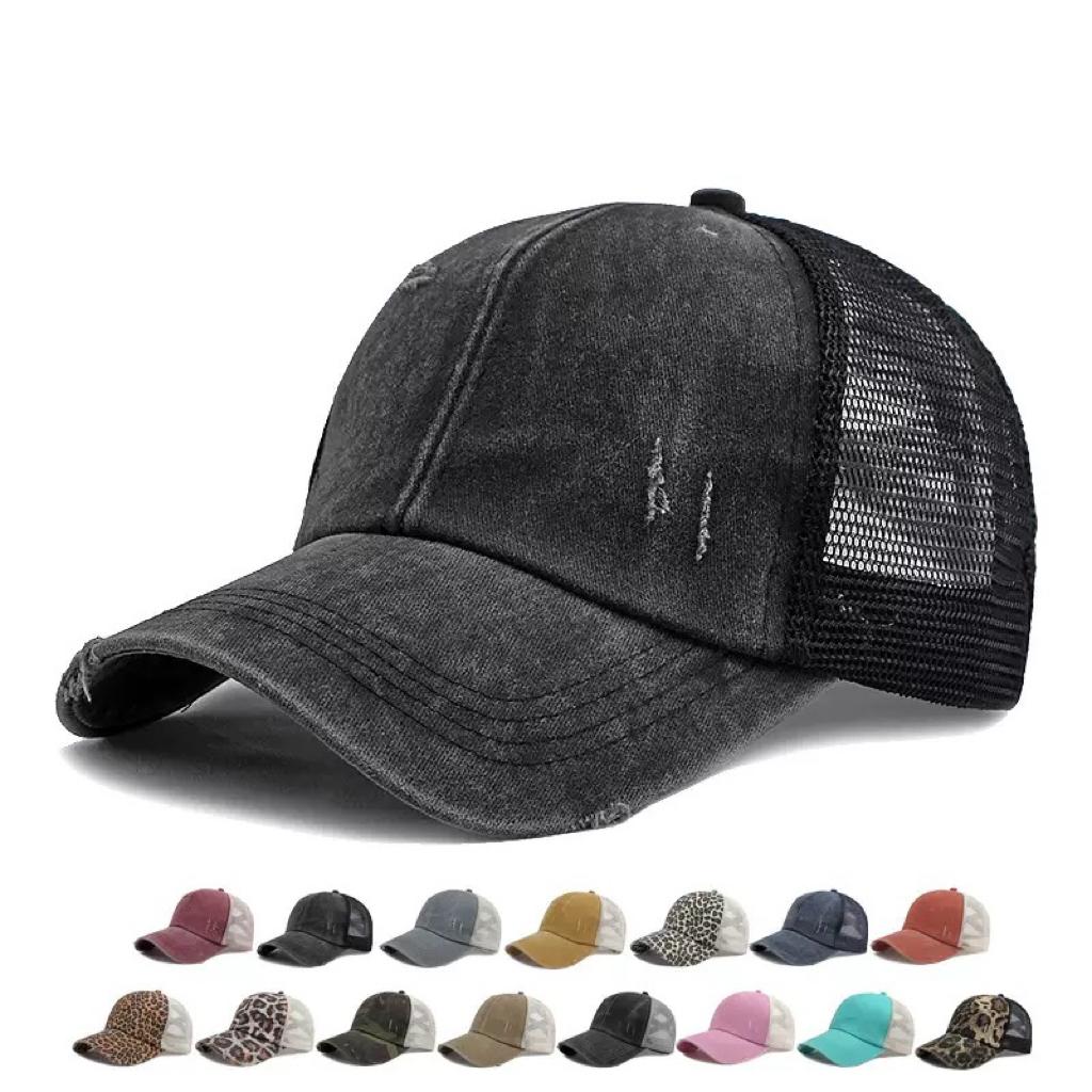Criss Cross Hat Washed Distressed Baseball Cap Ponytail Hat High Messy Bun Ponycap for Women