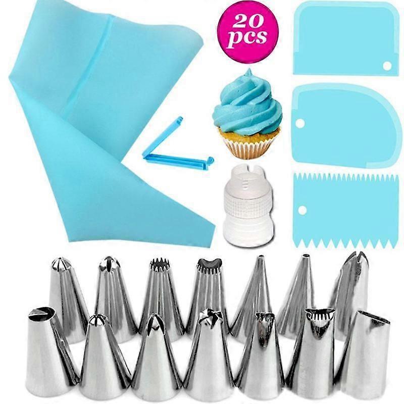 20-piece set of decorating nozzles, cake decoration decorating nozzles, decorating bags, cream scrapers, sealing clips Pink