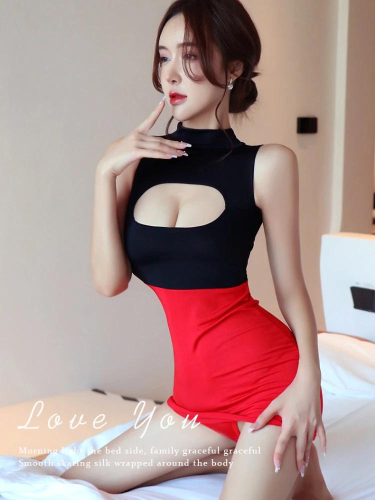 Cosplay Office Lady Pencil Dress Women Sexy Lingerie Stewardess Outfit Secretary Open Chest Mini Dress Role Play Night Club Wear