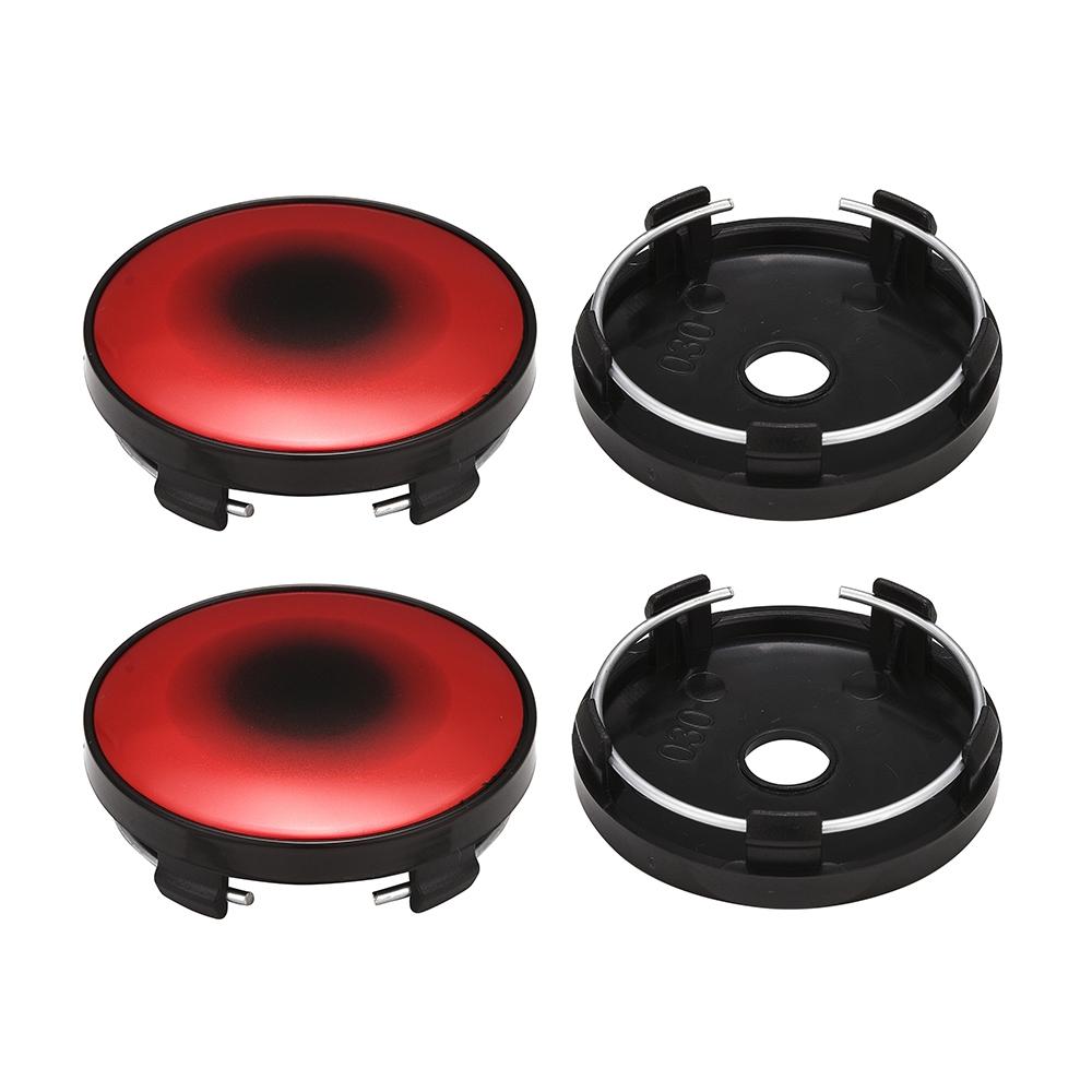 4 ks červených krytů nábojů kol o průměru 60 mm s 5 klipy pro pneumatiky a středové kryty pro automobily