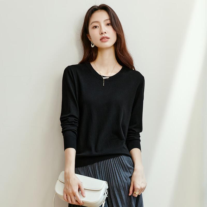 Carbammi Women's Round Neck Long Sleeve Short Knit Pullover Top