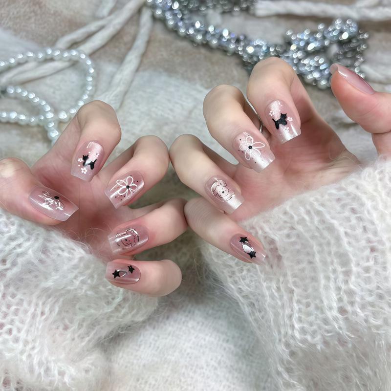 Handmade Cat Eye Cute Floral Short Style Manicure: Versatile, High-End, Detachable