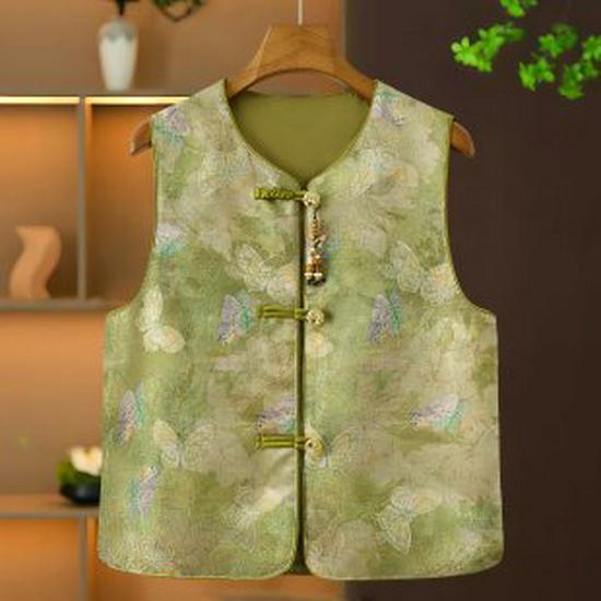 

2026 Spring National Wind Frog Button Vest - Elegant New Style for Mothers 5XL зелений