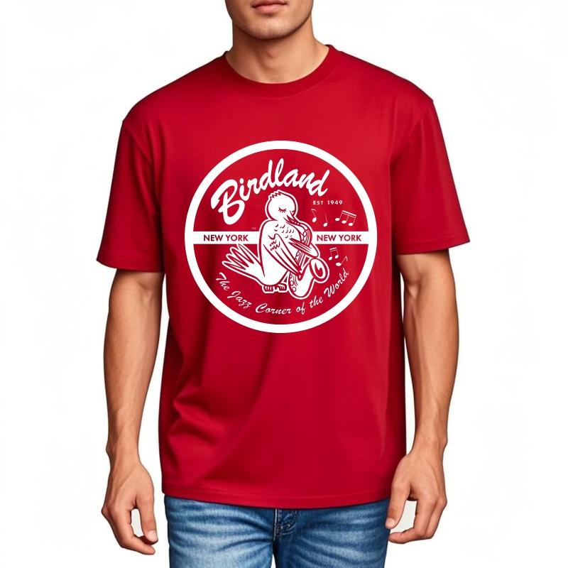 Vintage Summer For Man Tshirt Birdland New York Jazz Bird Saxophone Music Logo Short Sleeve Street Wear Crew Neck Tshirt S