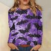 Fashionable 3D digital printed Halloween bat pattern women's round neck long sleeved T-shirt