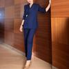 European, American autumn and winter fashion high-end blue fashion diagonal placket design women's blazer simple straight trousers suit