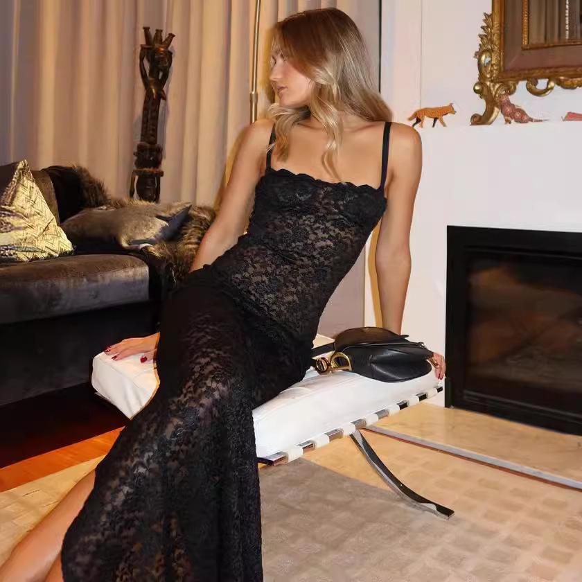 

European & American Summer Women s Sexy One-Shoulder Lace Evening Dress Large