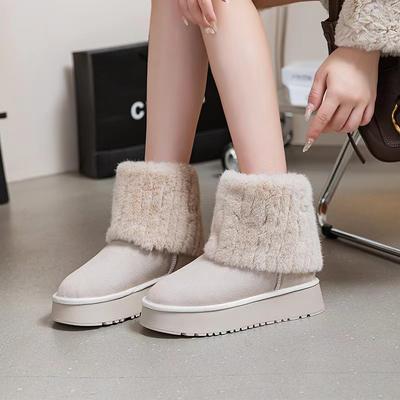 Nouvelles bottes de neige courtes à poils ronds à semelle épaisse pour femmes, chaussures en coton chaudes et épaissies à semelle muffin