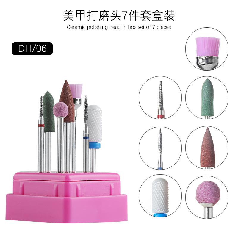 Nail Art Ceramic Grinding Head Electric Grinding Machine Replacement Accessories Grinding Head Armor Removal And Dead Skin Removal 7-Piece Set