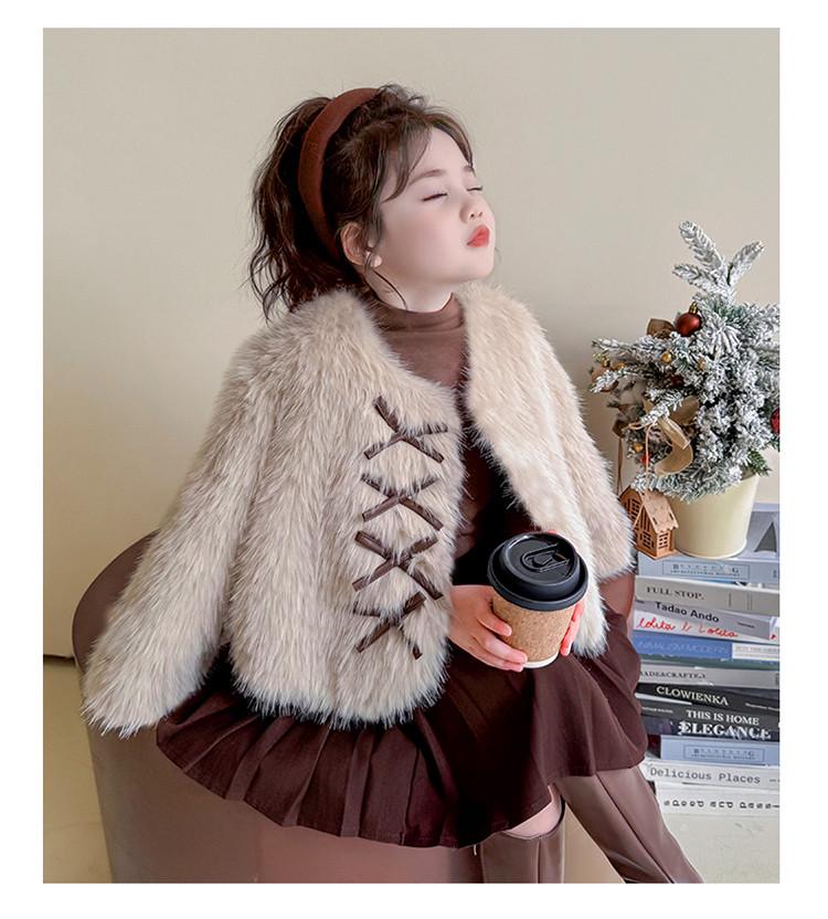 

Зимнее пальто: Стильная детская куртка для девочки из искусственного меха и кожи 130cm легкие хаки