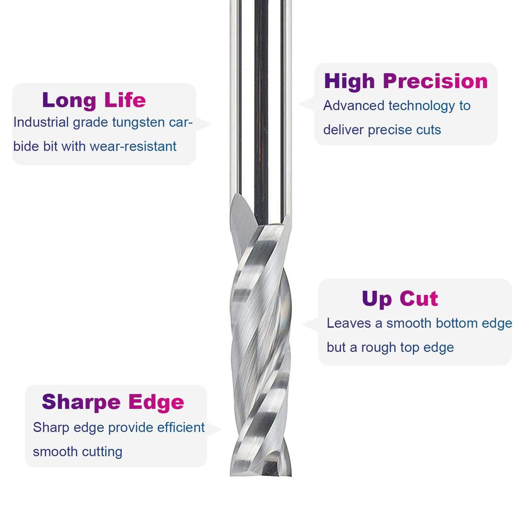 SpeTool Upcut Spiral Router Bits Extra Long (4 Inch) with 1/2 Inch Shank , 1/2 Cutting Diameter Solid Carbide CNC Router Bits End Mill for Wood