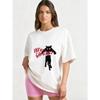 Oversized T-Shirt Black Cat Print and Red Text VKFKEBIS GAMOR24 Casual Streetwear Fashion Women's Top Summer Outfit