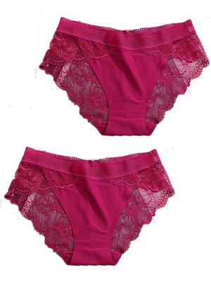 DIAFELIZ Women's 2-Piece Set of Panties, Full Lace Back, Comfortable Groin, Stress-Free Design, Raspberry Pink, Size L
