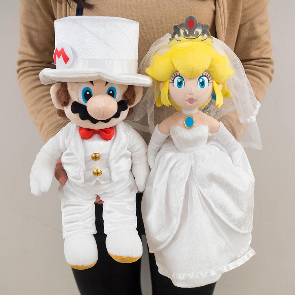 Sanei Boeki Super Mario Odyssey Mario Peach Wedding Set X D18 X H40cm Plush Toy OD04 & W34.5