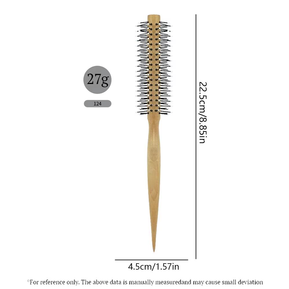 Natural Wood Handle Round Barrel Hair Comb Anti Static Brush Hair Round Comb Styling Tools For Thin Or Short Hair Men Women Use