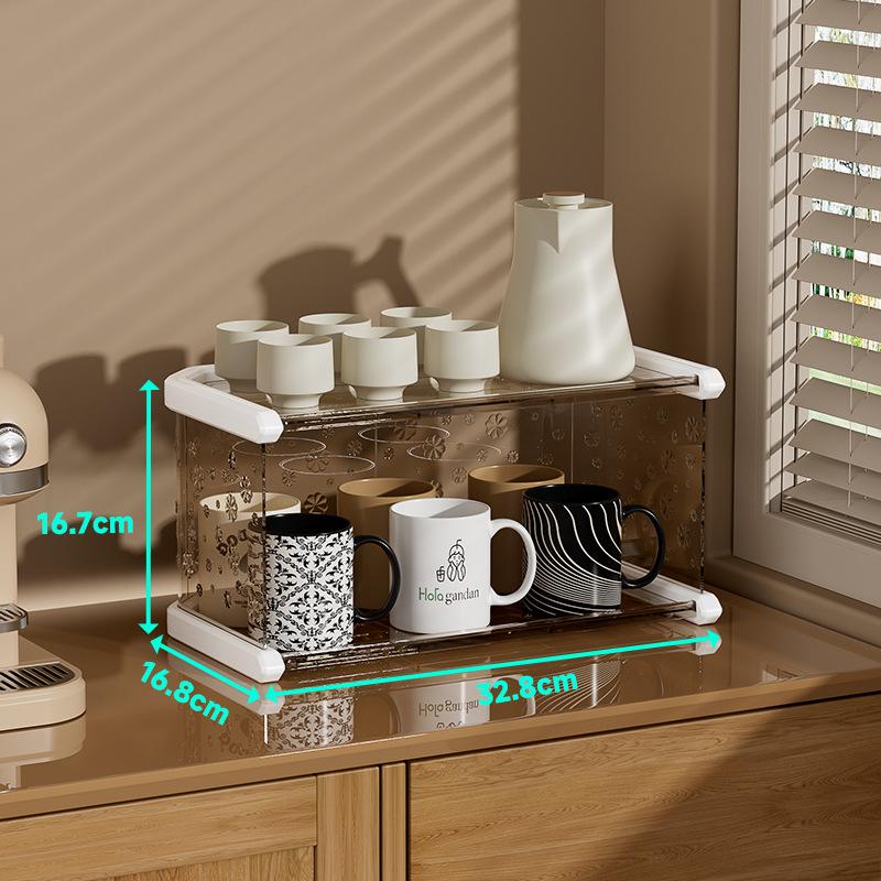 

3 Layer Cup Storage Shelf Durable Plastic Shelf Large Capacity Home Table Tea Set Storage Ornament Stackable Kitchen Organizers