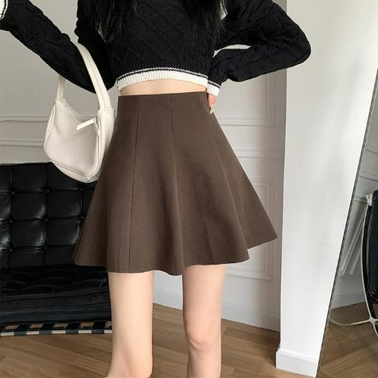 

Трапециевидная юбка с высокой талией из шерсти - Женская 2025 Осень/Зима Мини, стройнящая S кофейный