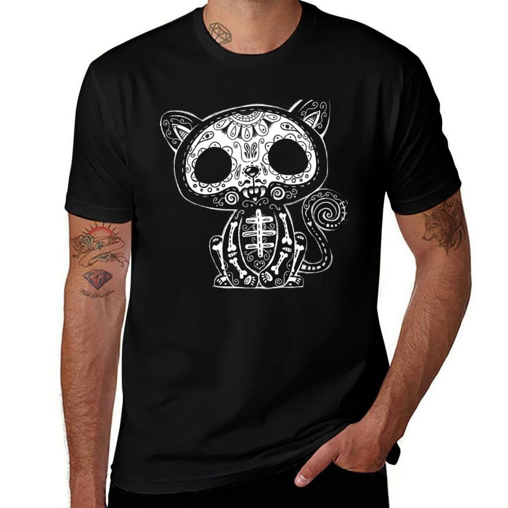 Day Of The Dead Kitty Tshirt Gym Wear Breathable Short Sleeve Tee Tshirt