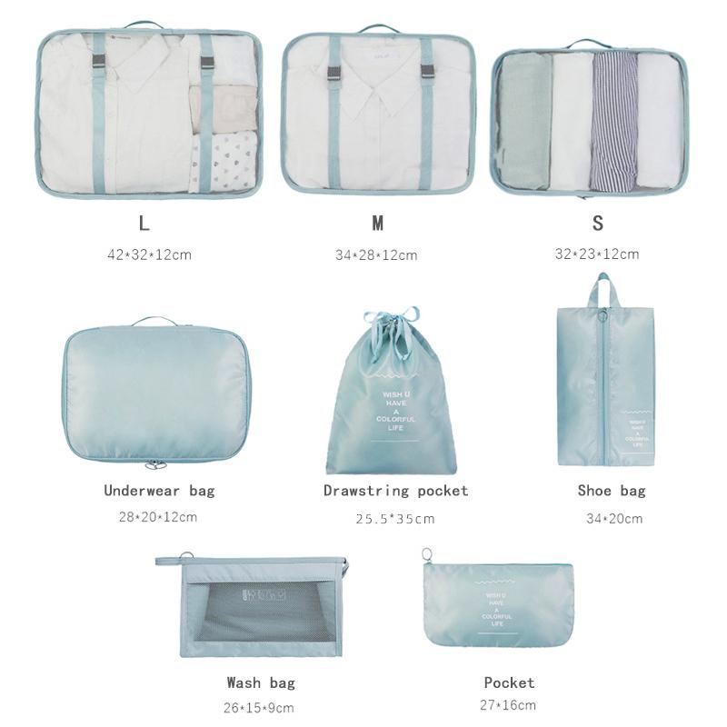 Ensemble de 8 sacs organisateurs pour voyage Sacs organisateurs Accessoires Bagage Valise Organisateur Sac de toilette étanche Rangement pour vêtements