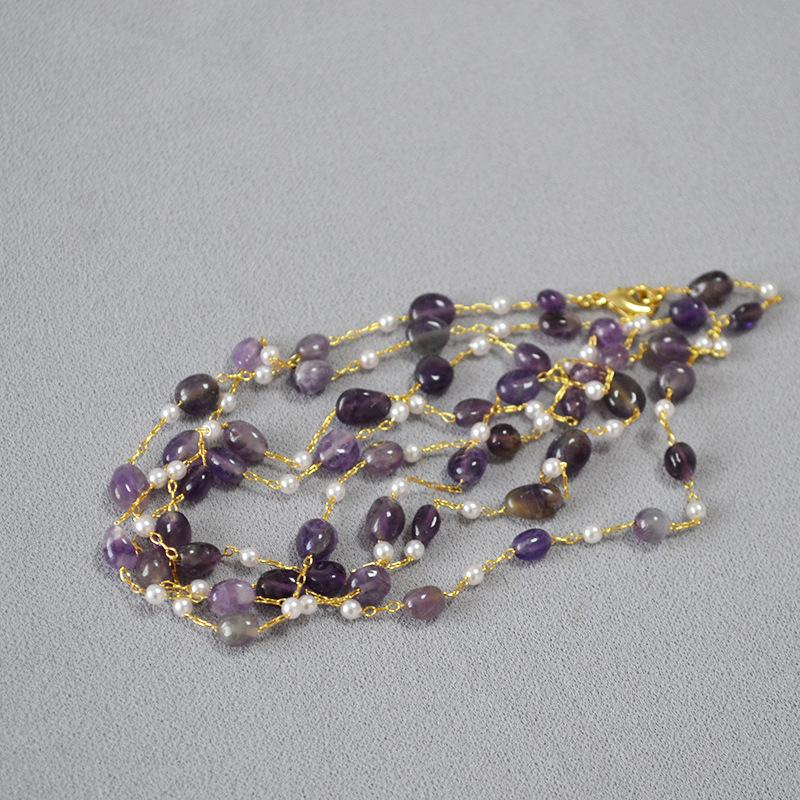 Original Design Handmade Natural Stone Double-Layer Beaded Sweater Necklace for Women
