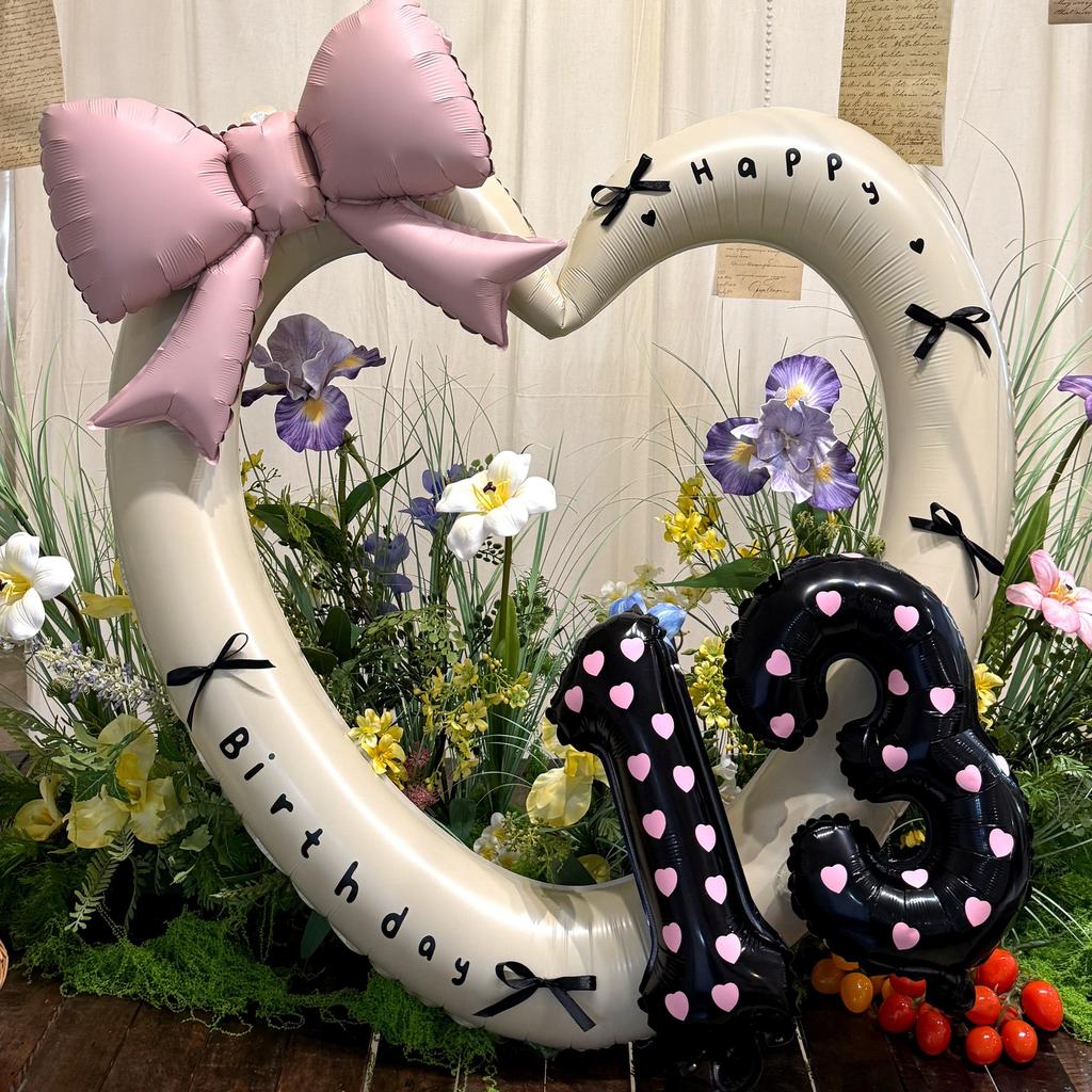 40 Inch Pink Heart Foil Balloon Black Digital Aluminum Birthday Party Decor Baby Shower Girls Gift for Wedding Baby Shower Prop