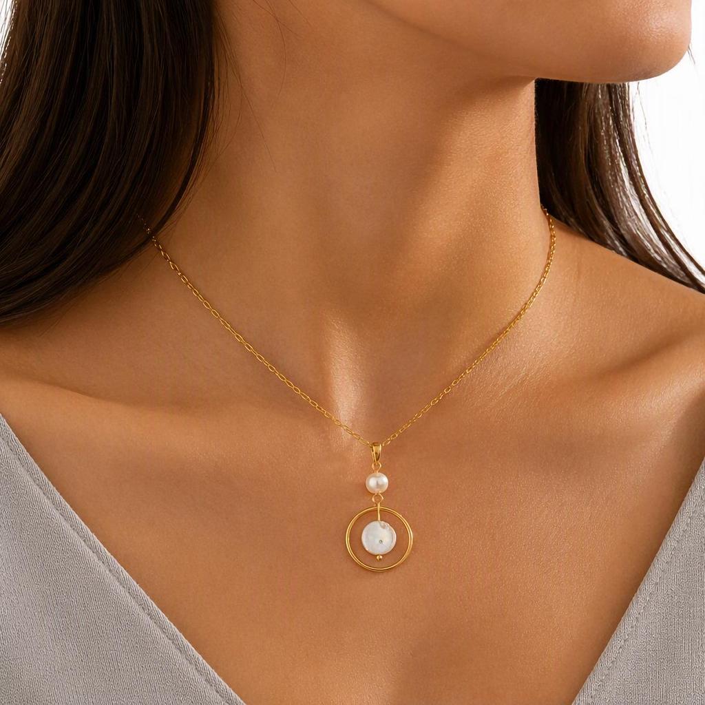 European & American Gold-Plated Stainless Steel Baroque Freshwater Pearl Necklace - Light Luxury, High-End, Non-Fading