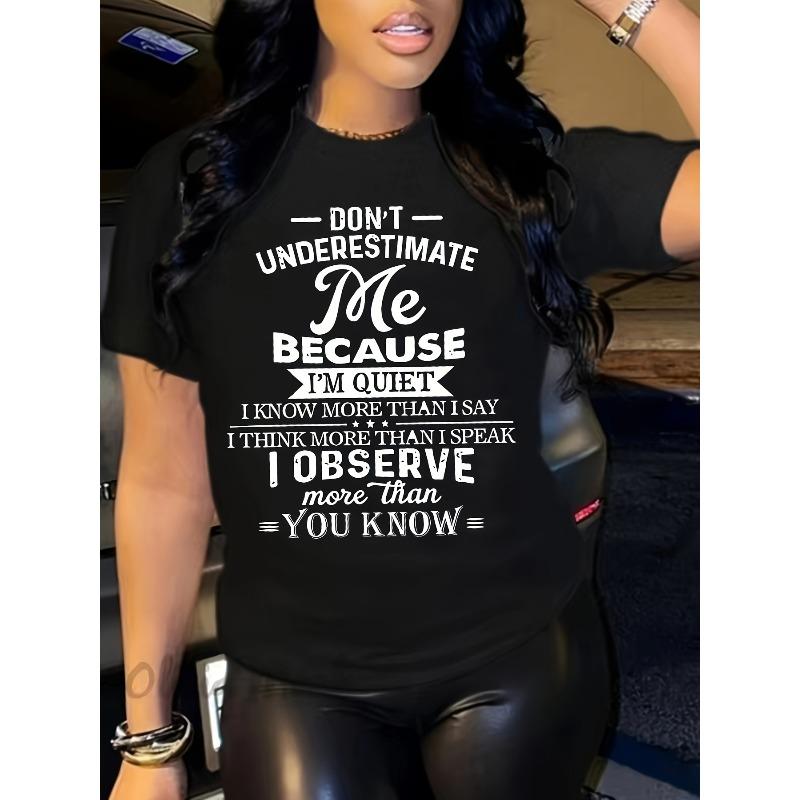 Letter Print Crew Neck T-shirt, Casual Short Sleeve Top for Spring & Summer, Women's Clothing