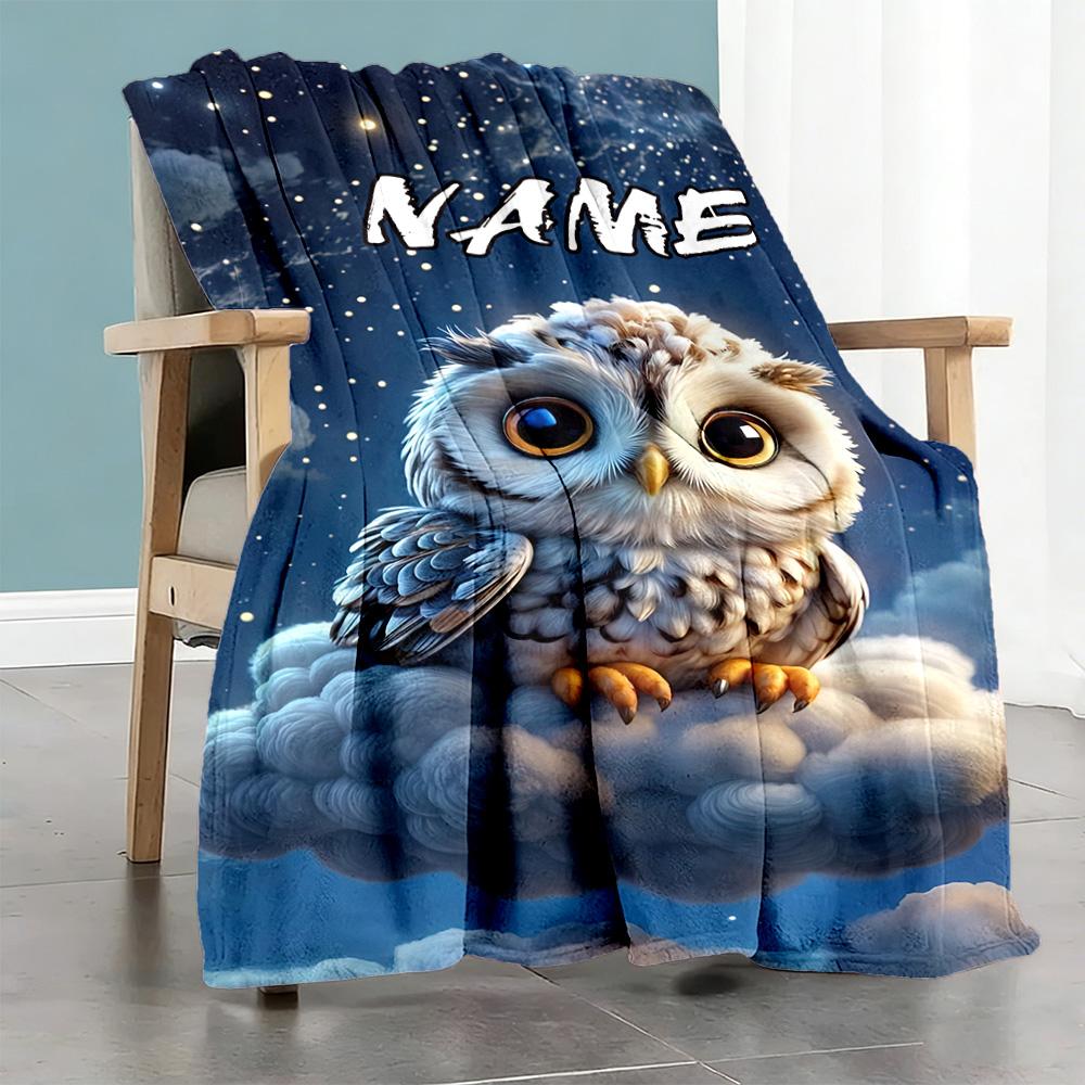 Little Owl Clouds Customize Your Name Blanket Gift Customizable Blanket Soft & Cozy Versatile for Picnics Office Chair Sofa Couch for All Occasions