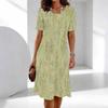 Mode Femme Élégant Beau Imprimé Lignes et Fleurs Été Printemps Manches Courtes Col Rond Robes Décontractées