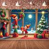 Christmas Decor Santa Claus Festive Backdrop Seasonal Decoration Christmas Tree Winter Wonderland Banner For Winter Festival