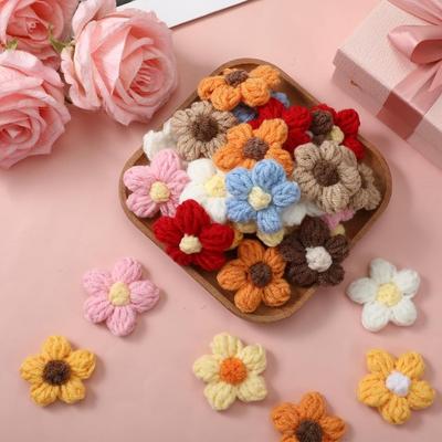 30Pcs Artificial Hand-knitted Flower Applique Sew For Clothes Hats Craft DIY Hair Clip Wedding Hats Home Decoration Accessories