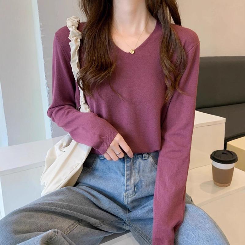 Autumn and Winter Basic Collar Knitted Sweater Women's Large Size Loose Fat Mm Long Sleeves Underwear Base Top Is Versatile